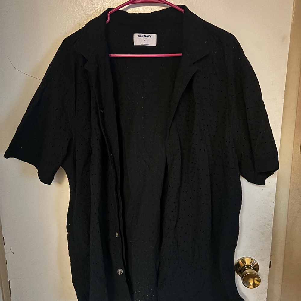 Old Navy Women's Black Eyelet Textured Button Up Shirt